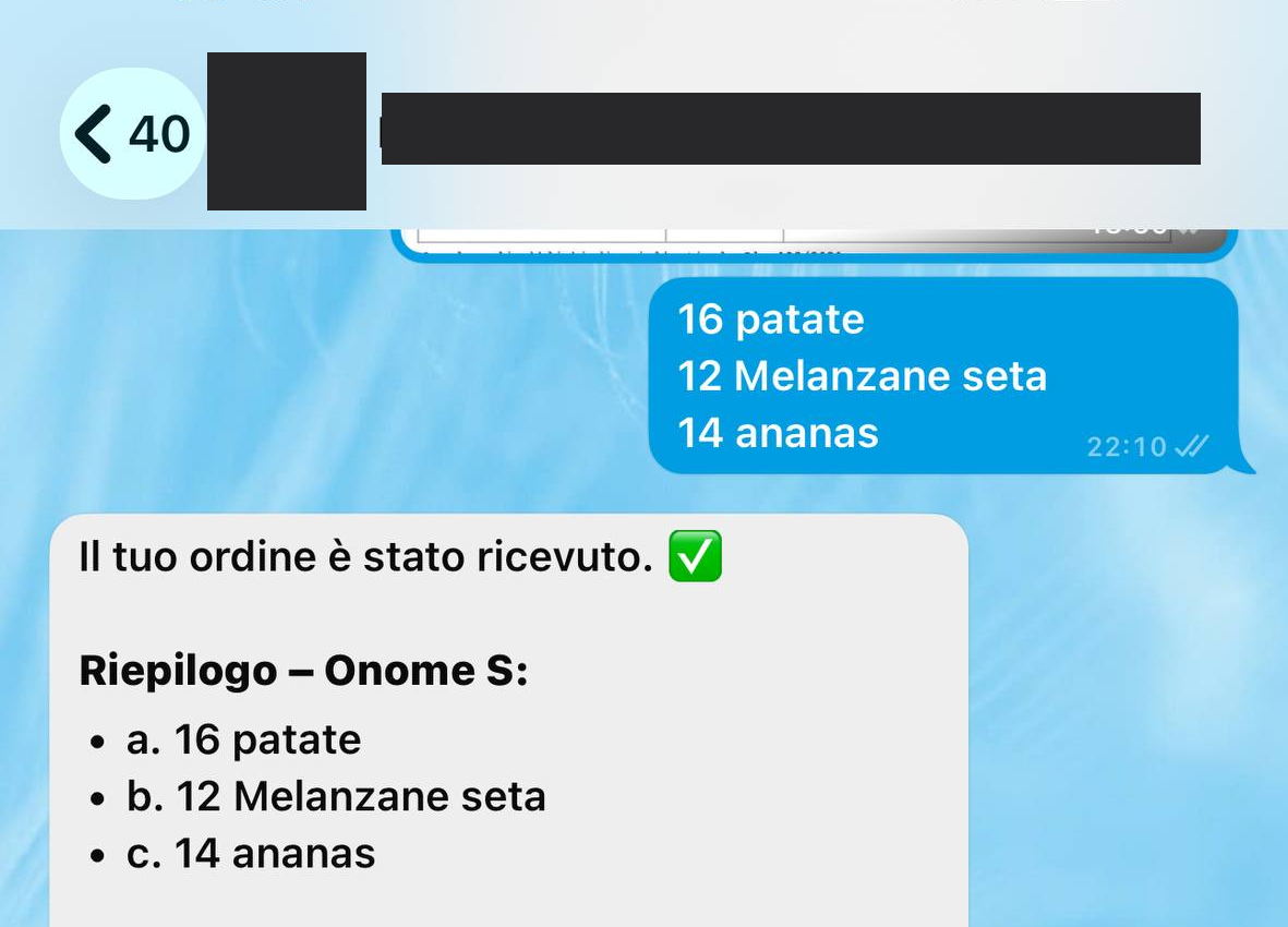Customer-facing WhatsApp order confirmation for the produce wholesaler